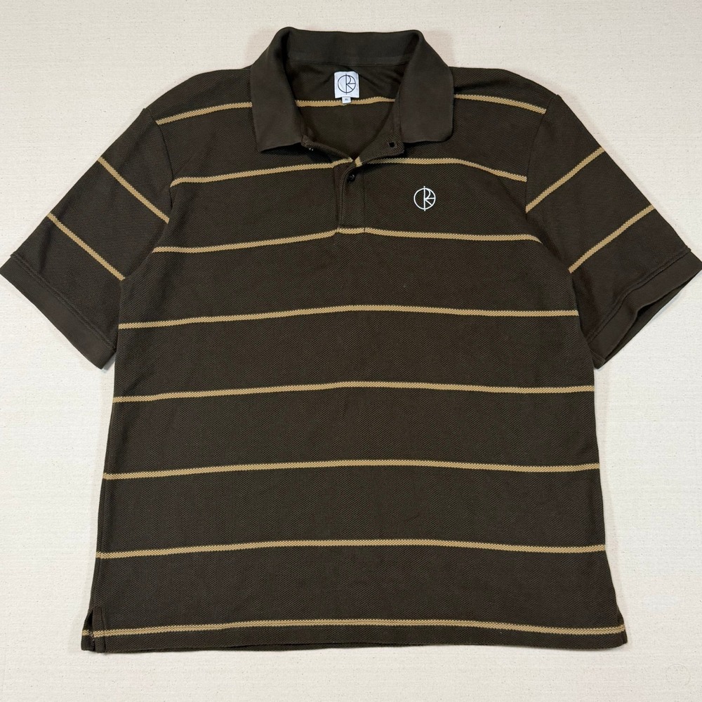 Polar Skate Co Mens XL Brown Striped Stripe Polo Shirt Short Sleeve Cotton Pique
